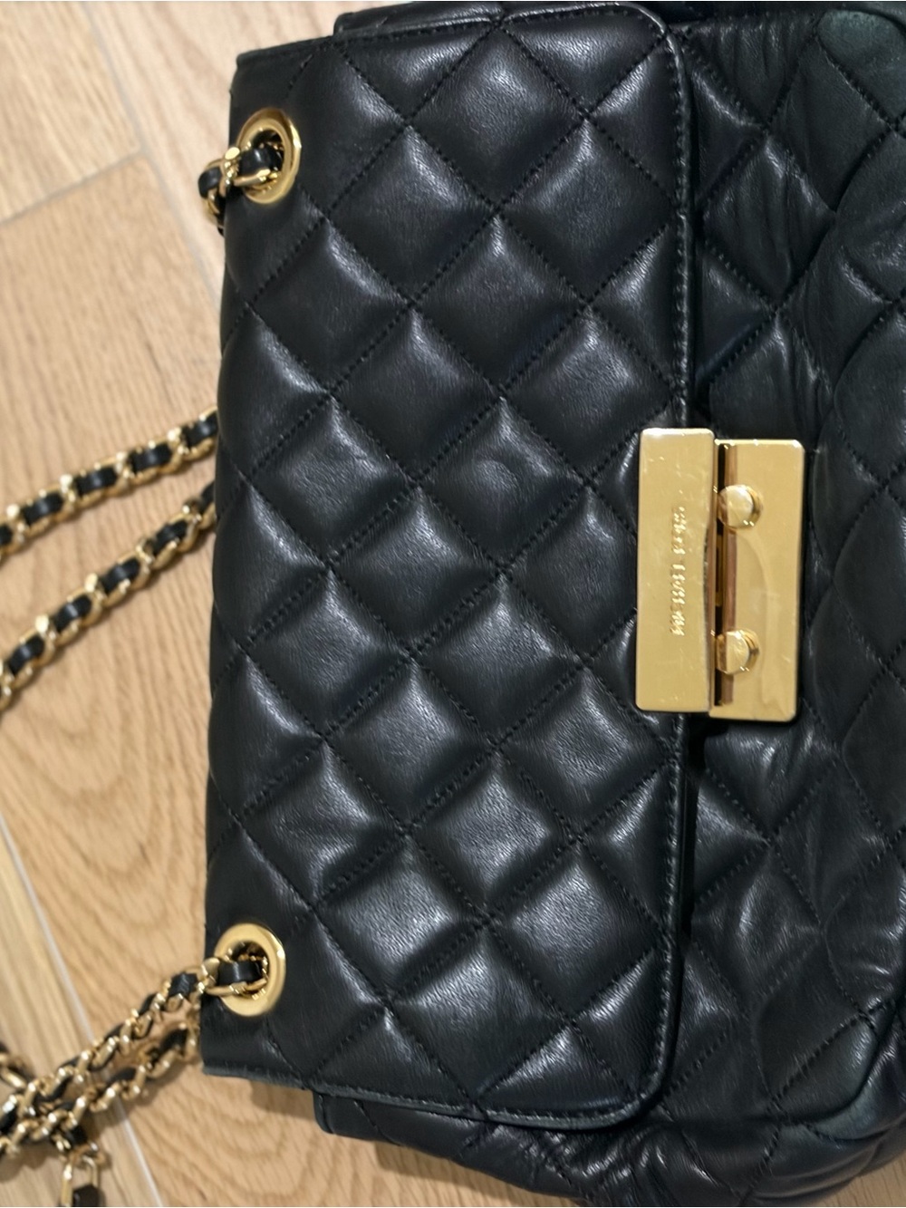 Michael Kors Black Quilted Leather Shoulder Bag with Gold Hardware